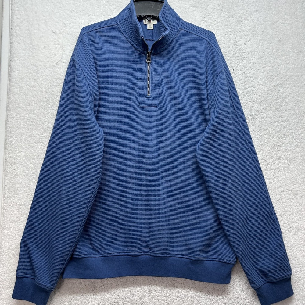 J. Crew Mens Size M Blue Oarsman Vintage 1/4 Zip Waffle Pullover Shirt (T2)
